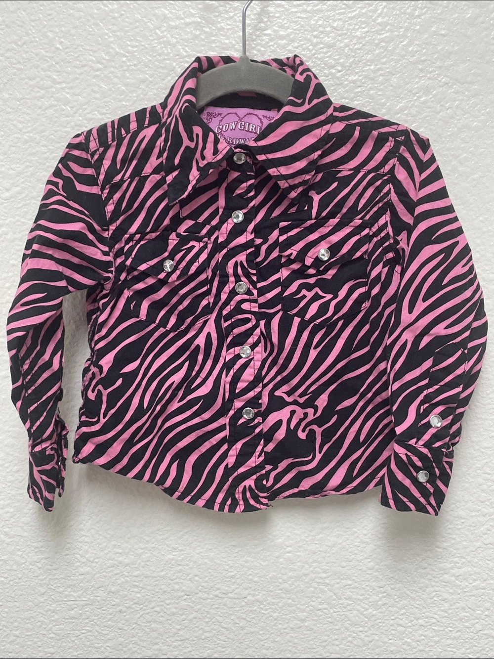 Cowgirl Hardware 12 Months Pink Black Zebra Print Button-Front Shirt Bling